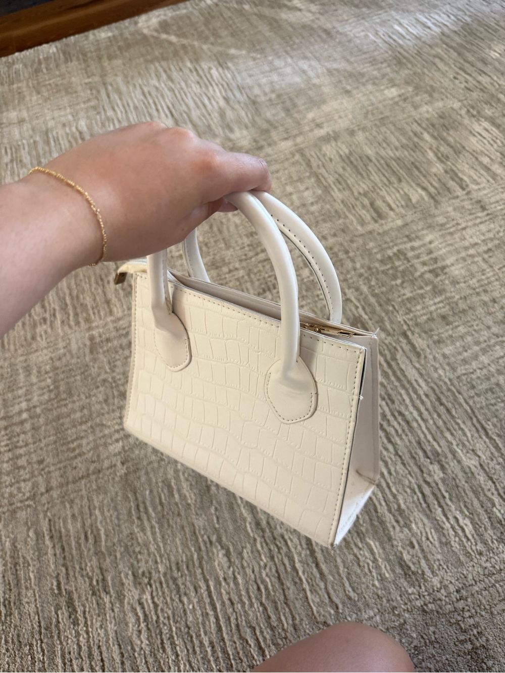 Classic Cream Croc-Embossed Top-Handle Bag
